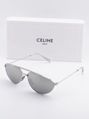 Celine CL40077U 16C Aviator Sunglasses - Shiny Palladium / Smoke Mirror